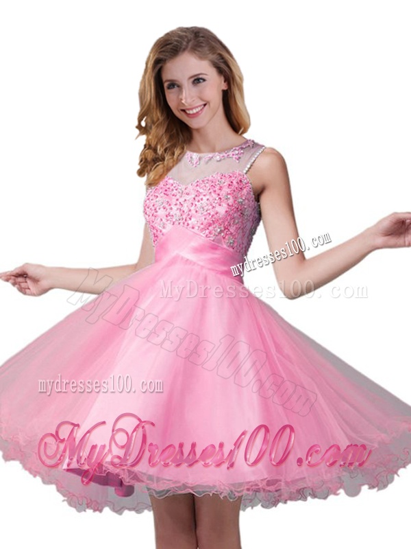 Classical See Through Bateau A Line Evening Dress with Beading