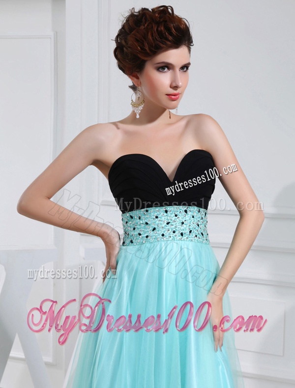 Column Beading Tulle Floor-length Strapless Aqua Blue Evening Dress