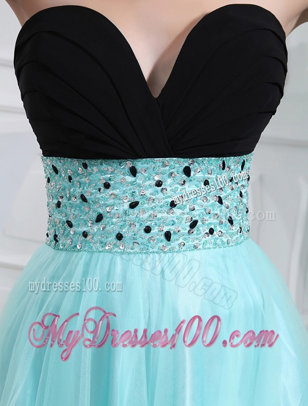 Column Beading Tulle Floor-length Strapless Aqua Blue Evening Dress