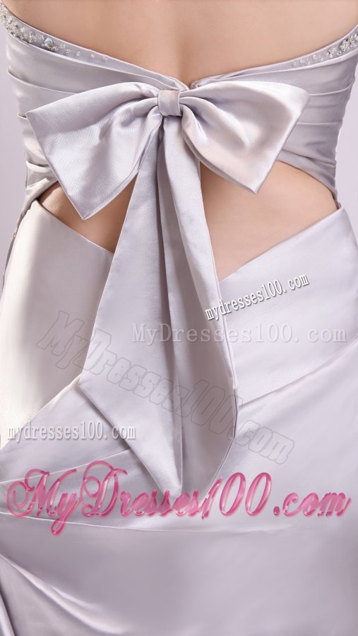 Column Gray Ruching Beading Halter Top Floor-length Evening Dress