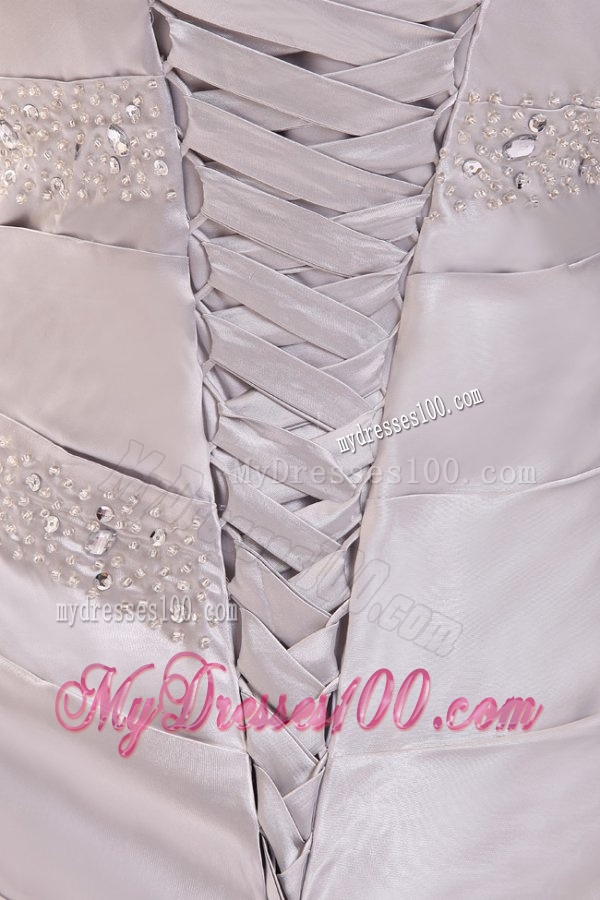 Column Strapless Beading and Ruching Brush Train Evening Dress