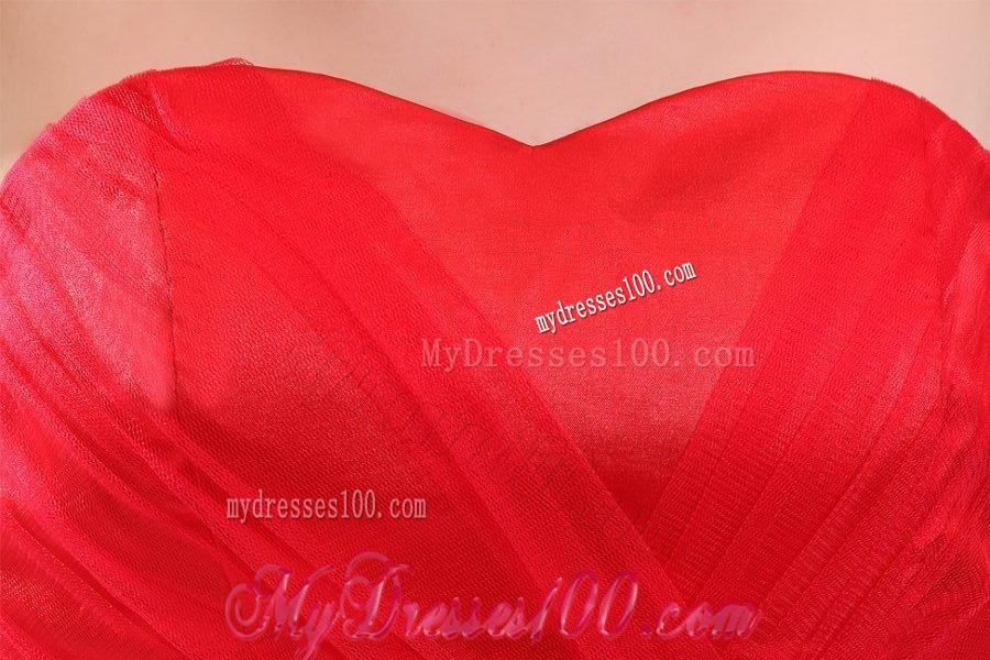 Cute Empire Sweetheart Red Floor-length Tulle Evening Dress with Ruching