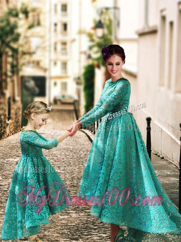 Elegant Long Sleeves Evening Dress with Lace and Modest High Low Little Girl Dress with Half Sleeves