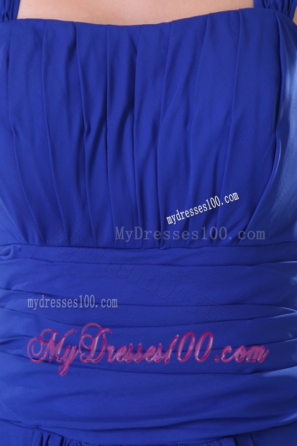 Empire Chiffon Blue Wide Straps Floor-length Evening Dress with Ruching