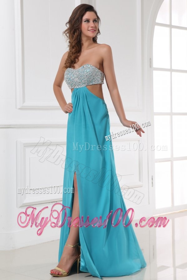 Empire Chiffon Sweetheart Beading and High Silt Floor-length Evening Dress