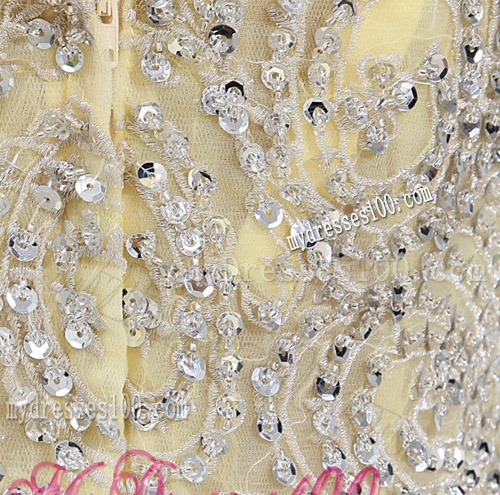 Empire Court Train Yellow Beading One Shoulder Evening Dress