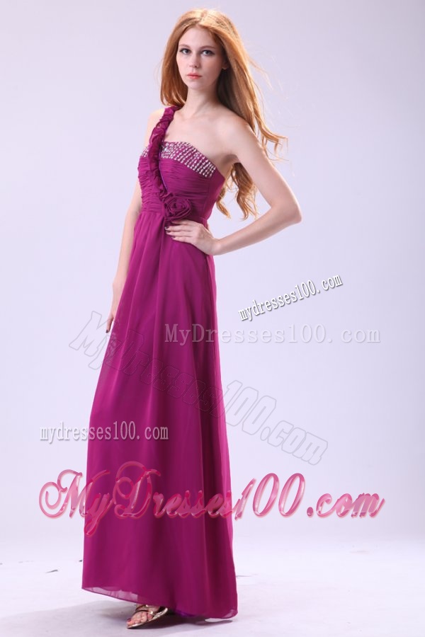 Empire One Shoulder Ankle-length Chiffon Purple Beading Evening Dress