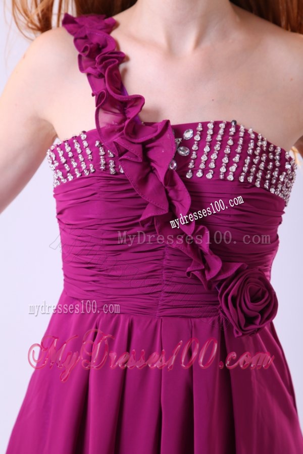 Empire One Shoulder Ankle-length Chiffon Purple Beading Evening Dress