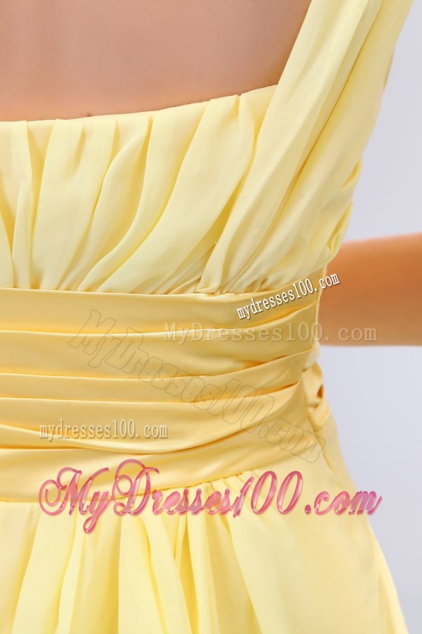 Empire One Shoulder Beading Chiffon Short Evening Dress in Light Yellow