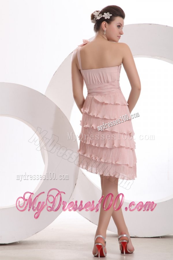 Empire One Shoulder Hand Made Flower Ruffled Layers Evening Dress