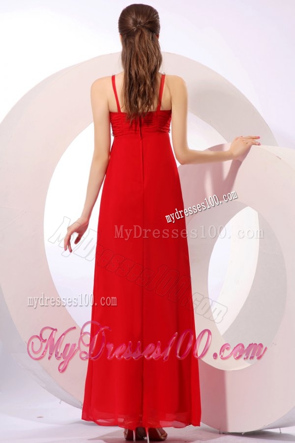 Empire One Shoulder Red Beading Chiffon 2015 Evening Dress