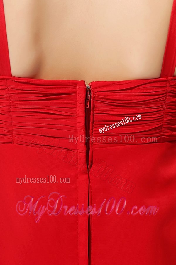 Empire One Shoulder Red Beading Chiffon 2015 Evening Dress