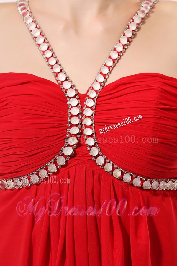 Empire One Shoulder Red Beading Chiffon 2015 Evening Dress