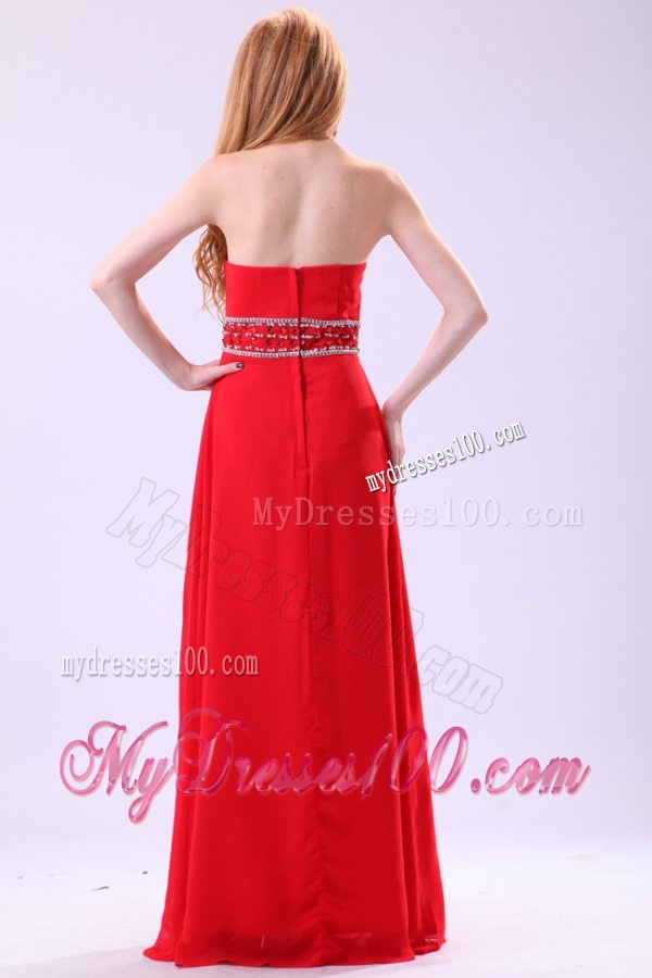 Empire Strapless Red Long Beading Chiffon Floor-length Evening Dress