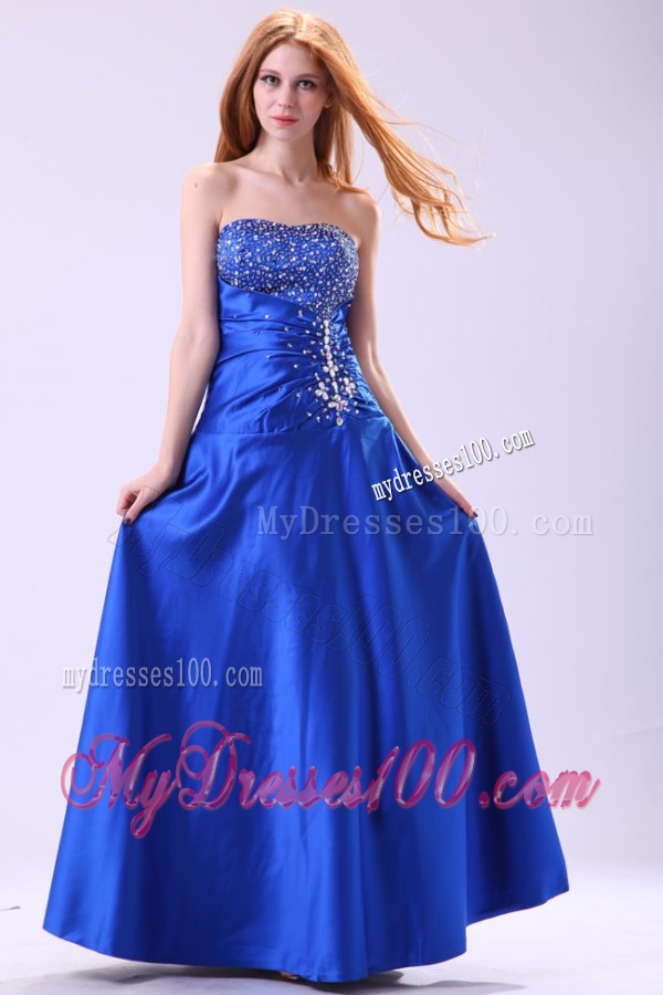 Empire Strapless Royal Blue Evening Dress with Beading