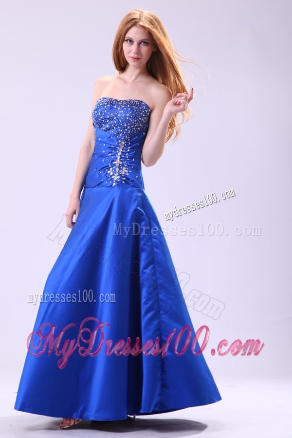 Empire Strapless Royal Blue Evening Dress with Beading