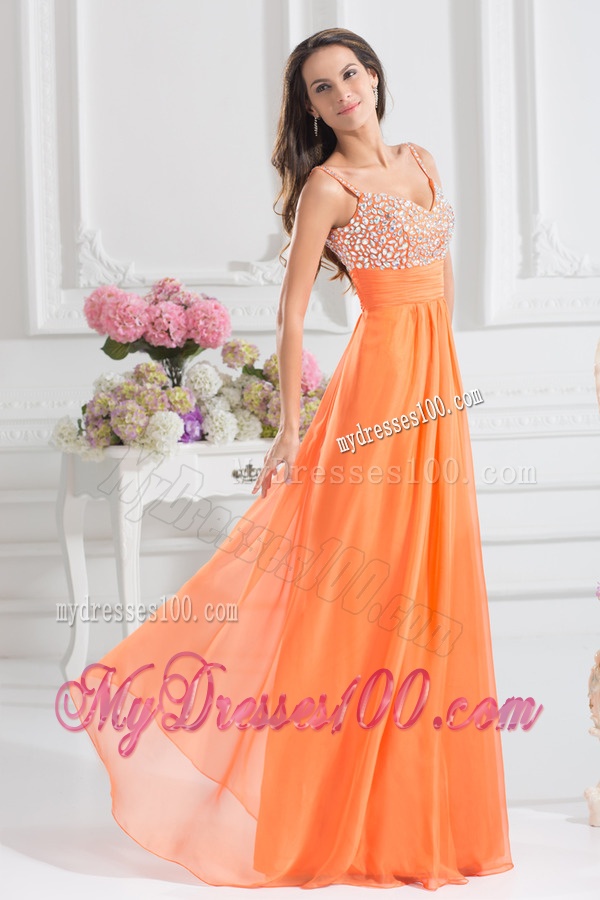 Empire Sweetheart Floor-length Beading Orange Evening Dress