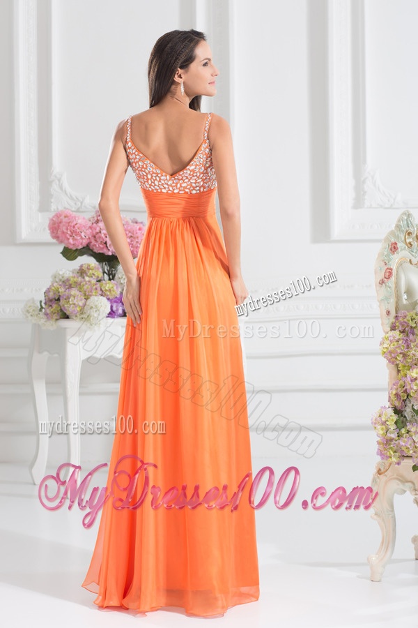 Empire Sweetheart Floor-length Beading Orange Evening Dress