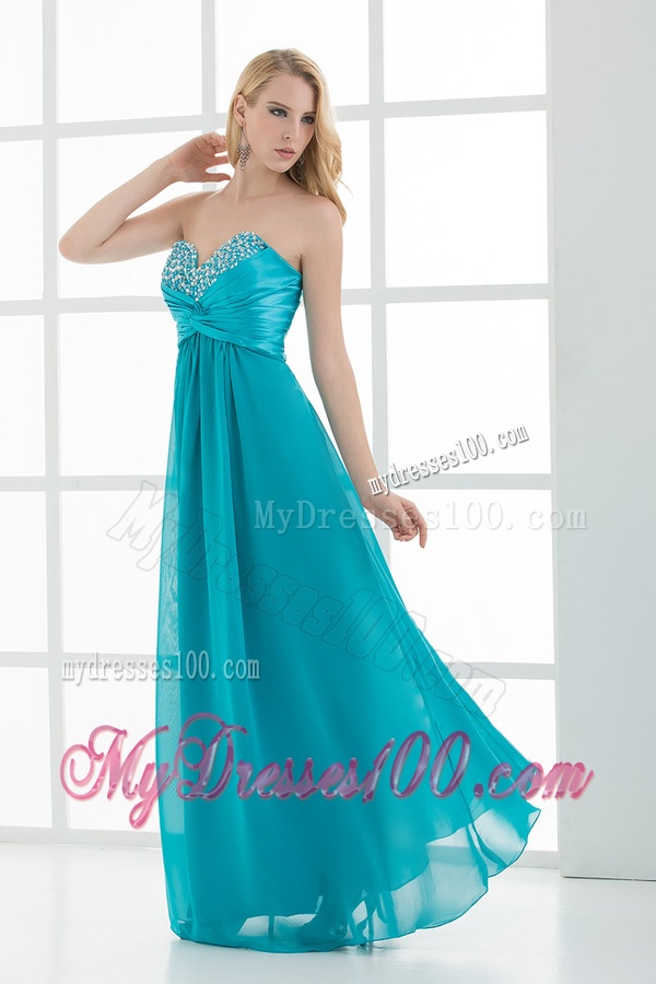 Empire Teal Blue Sweetheart Floor-length Beading Evening Dress