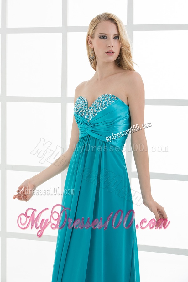 Empire Teal Blue Sweetheart Floor-length Beading Evening Dress