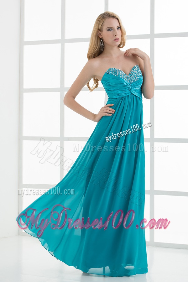 Empire Teal Blue Sweetheart Floor-length Beading Evening Dress