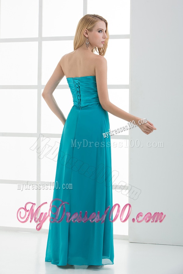 Empire Teal Blue Sweetheart Floor-length Beading Evening Dress