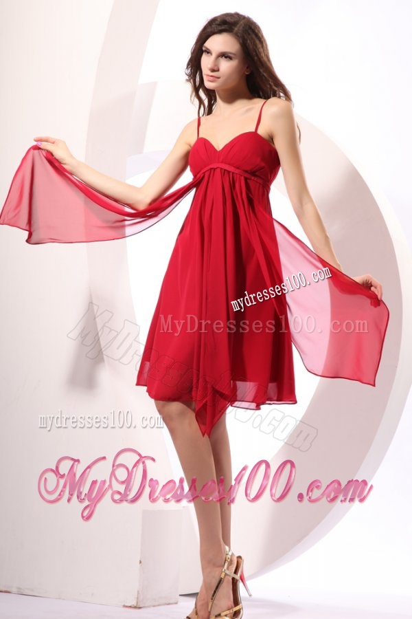 Empire Wine Red Ruching Chiffon Knee-length Evening Dress