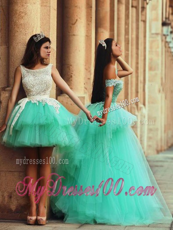 Fashionable Off the Shoulder Evening Dress with Lace and Appliques