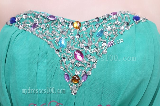 Green Chiffon Empire Beading and Flower Evening Dress for 2016 Spring