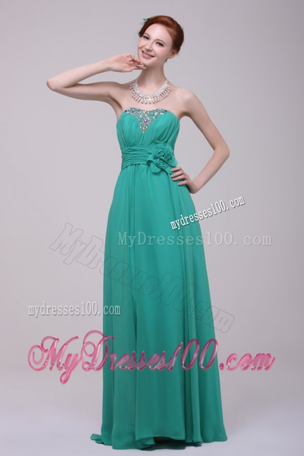Green Chiffon Empire Beading and Flower Evening Dress for 2016 Spring