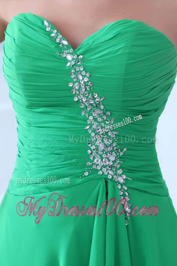 Green Sweetheart Beading and Ruching High-low Evening Dress