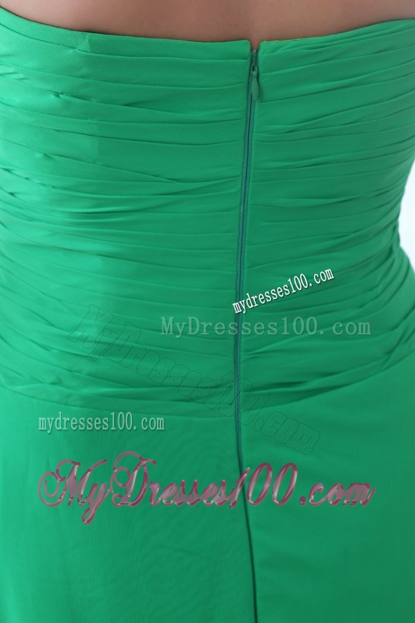 Green Sweetheart Beading and Ruching High-low Evening Dress
