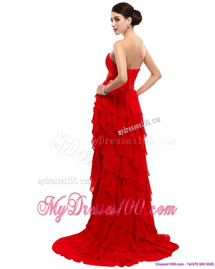 High Low Ruffled Layers Beading Red Evening Dresses for 2016