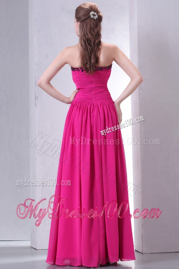 Hot Pink Empire Sweetheart Evening Dress with Beading