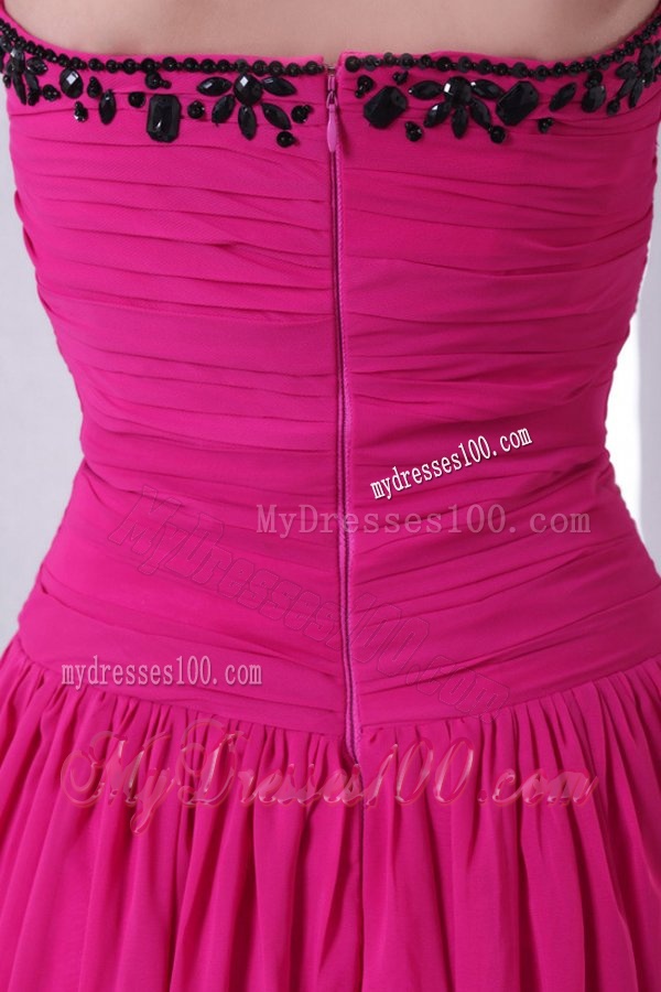 Hot Pink Empire Sweetheart Evening Dress with Beading