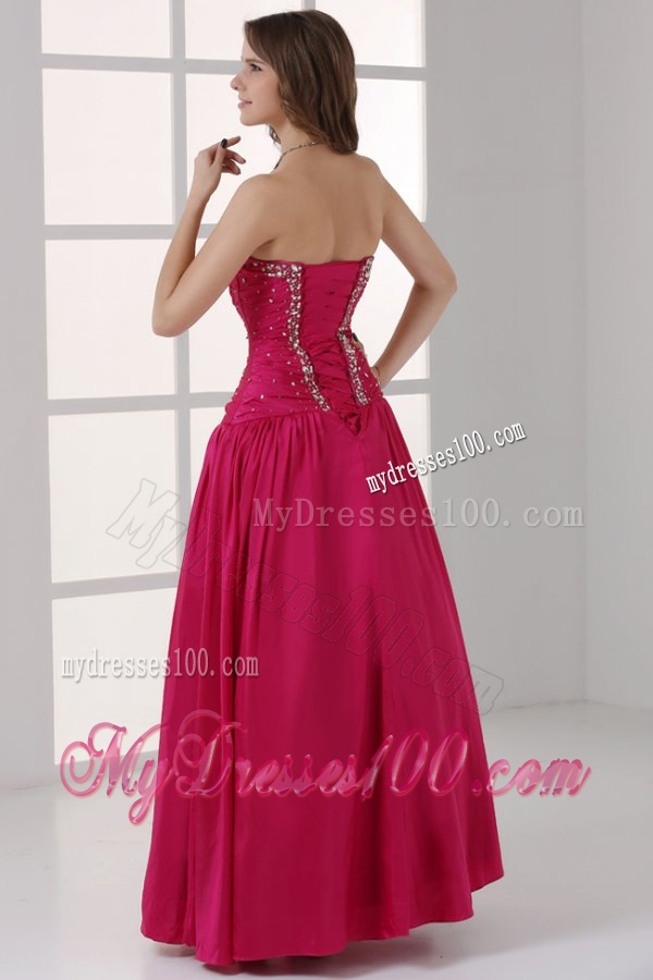 Hot Pink Sweetheart A-line Beaded Decorate Evening Dress in Long