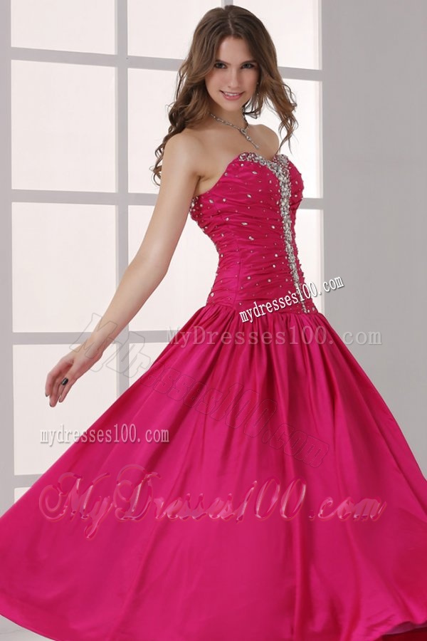 Hot Pink Sweetheart A-line Beaded Decorate Evening Dress in Long