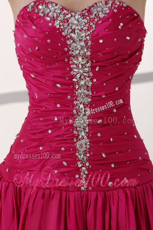 Hot Pink Sweetheart A-line Beaded Decorate Evening Dress in Long