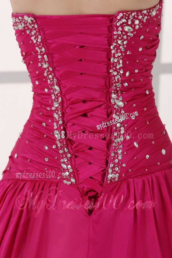 Hot Pink Sweetheart A-line Beaded Decorate Evening Dress in Long