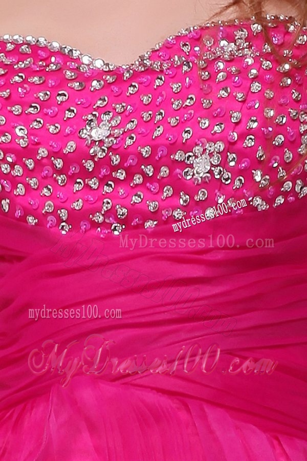 Hot Pink Sweetheart Beading and Ruffles Asymmetrical Evening Dress