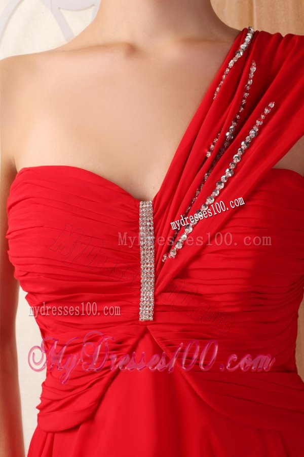 Low Price Empire One Shoulder Red Evening Dress with Beading