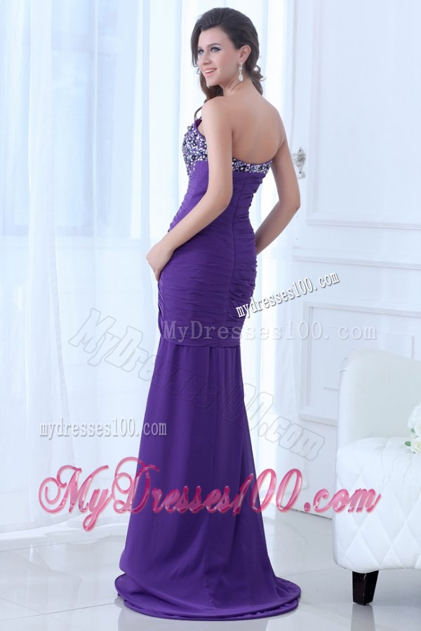 Mermaid Eggplant Purple Sweetheart High Slit Beading Chiffon Evening Dress