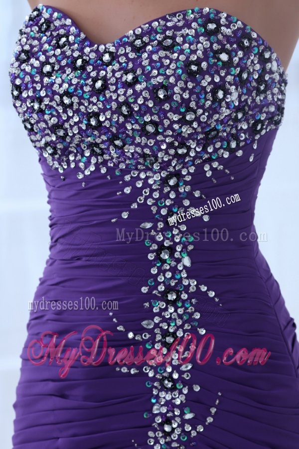 Mermaid Eggplant Purple Sweetheart High Slit Beading Chiffon Evening Dress