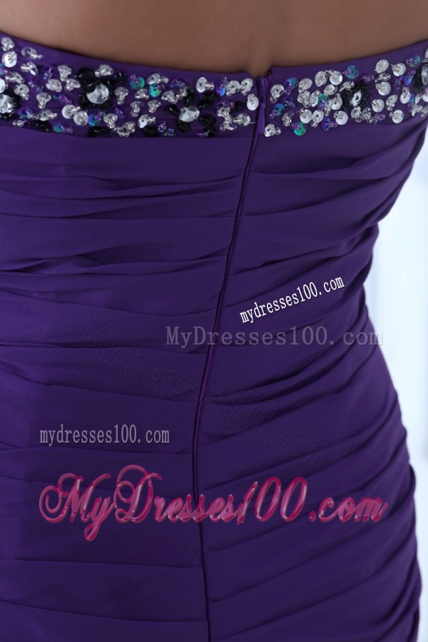 Mermaid Eggplant Purple Sweetheart High Slit Beading Chiffon Evening Dress