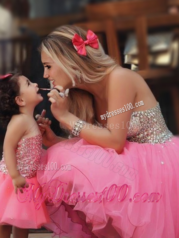 Most Popular Knee Length Evening Dress with Beading and New Style Beaded Little Girl Dress with Strapless