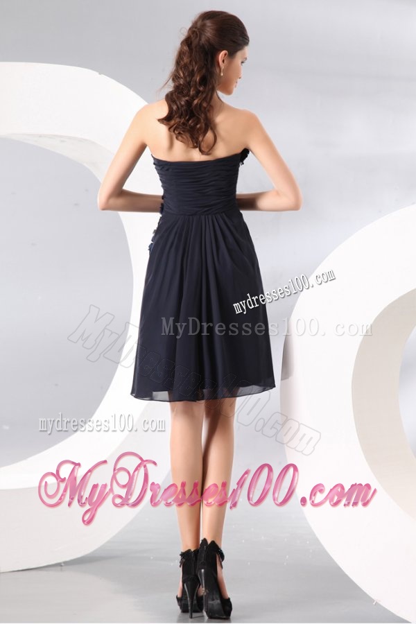 Navy Blue Strapless Hand Made Flowers Evening Dress for 2016