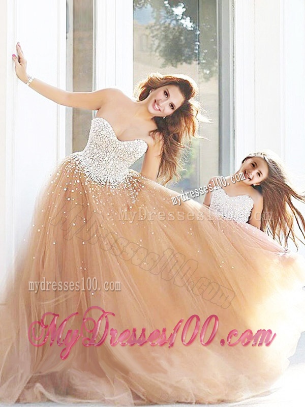 New Arrivals Beaded Evening Dress with Brush Train and Cheap Sweetheart Little Girl Dress with Beading