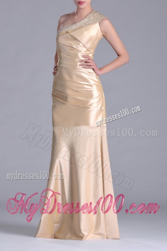 New Column Beaded Decorated One Shoulder Evening Dress in Champagne