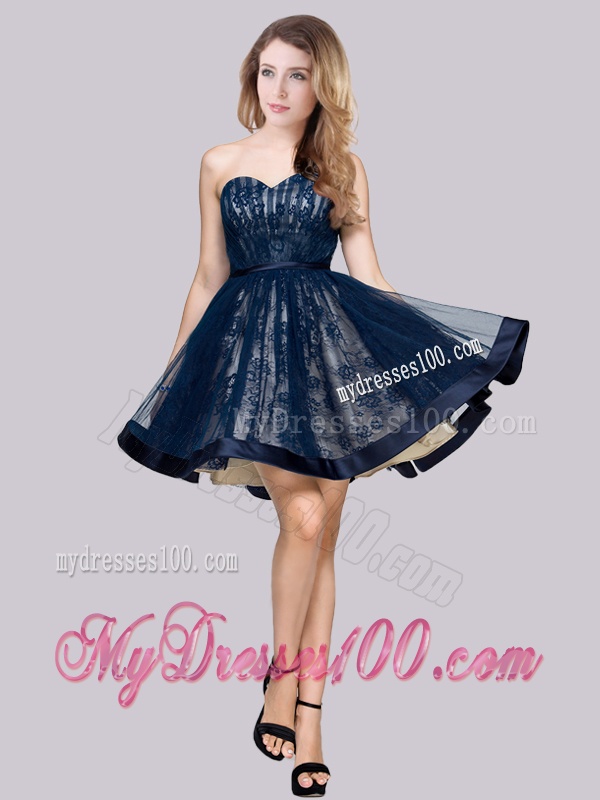New Style A Line Laced Short Evening Dress in Navy Blue