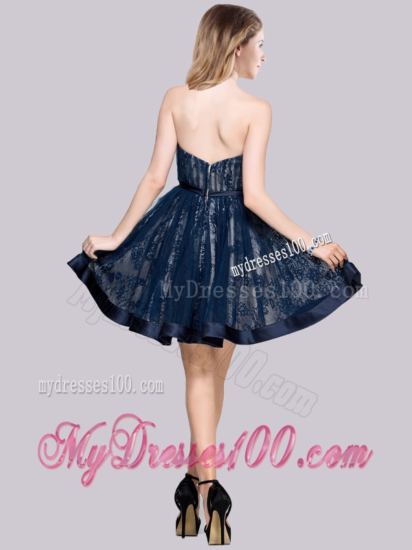 New Style A Line Laced Short Evening Dress in Navy Blue